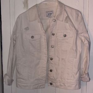 Distressed white denim jacket
